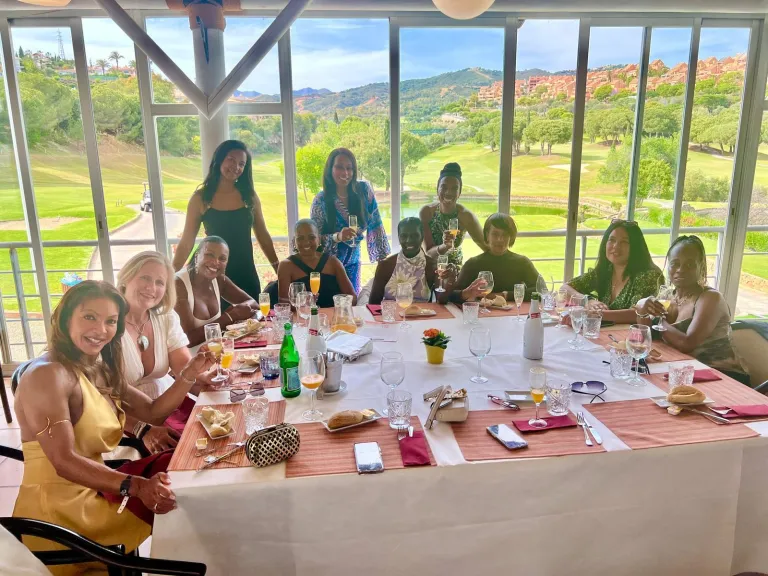 Retreat group dinner overlooking the golf course